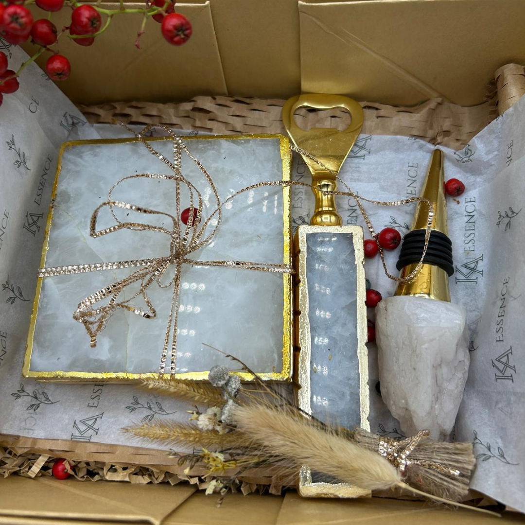 Luxe Coaster Bar Trio (Semi-Precious Coaster, Opener and Cork)