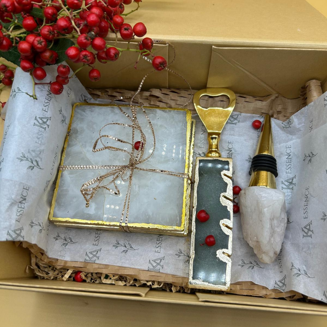 Luxe Coaster Bar Trio (Semi-Precious Coaster, Opener and Cork)