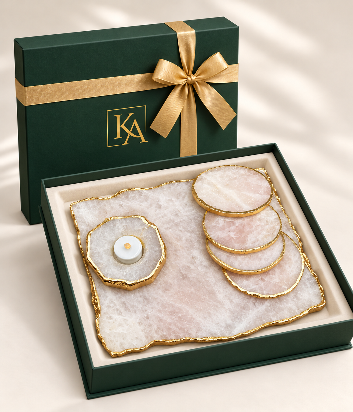 The KA Royal Tea hamper presented in its blush gift box